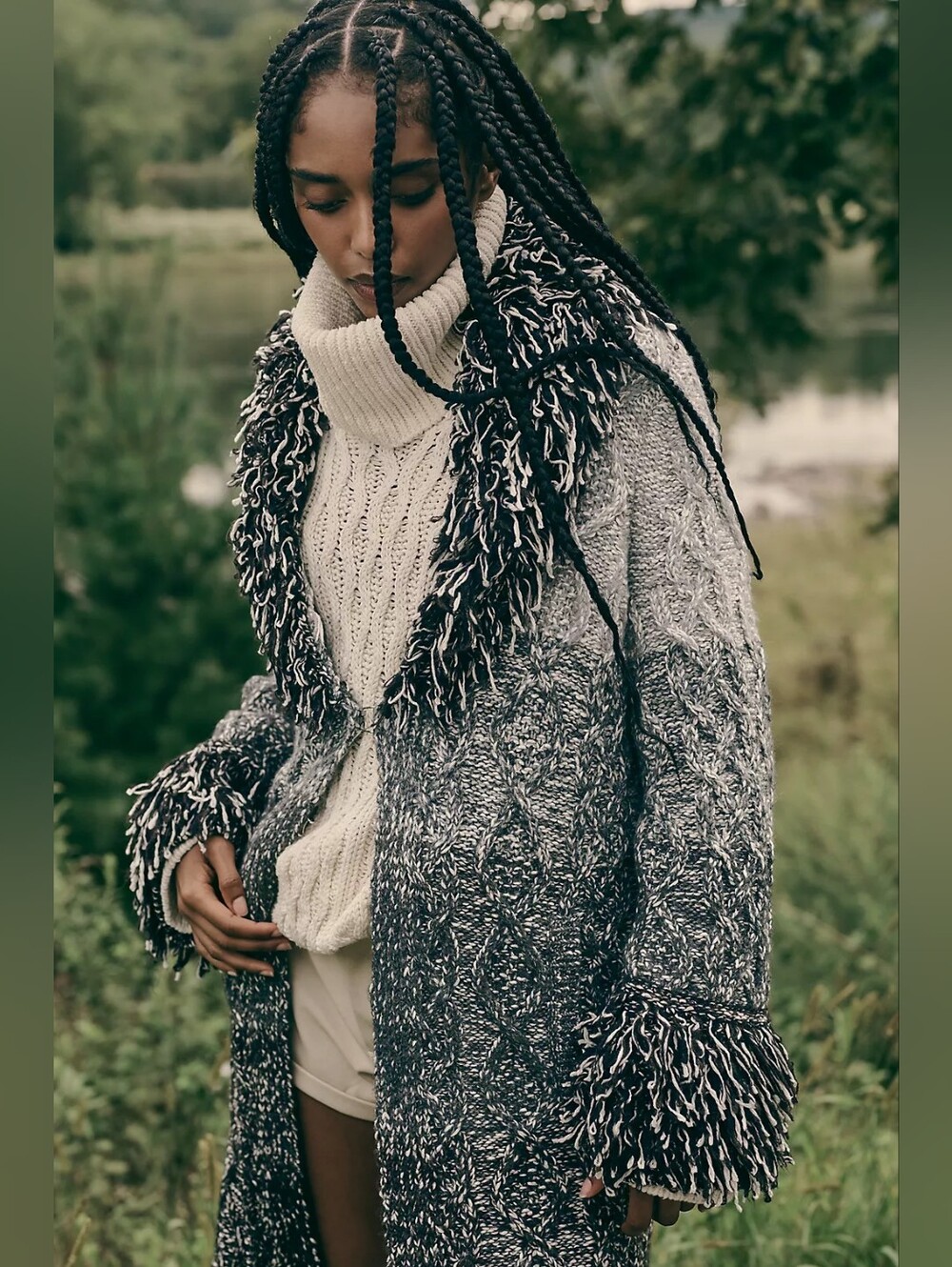 Anthropologie Pilcro Fringe Collar Longline Duster Sweater Cardigan Jacket Small